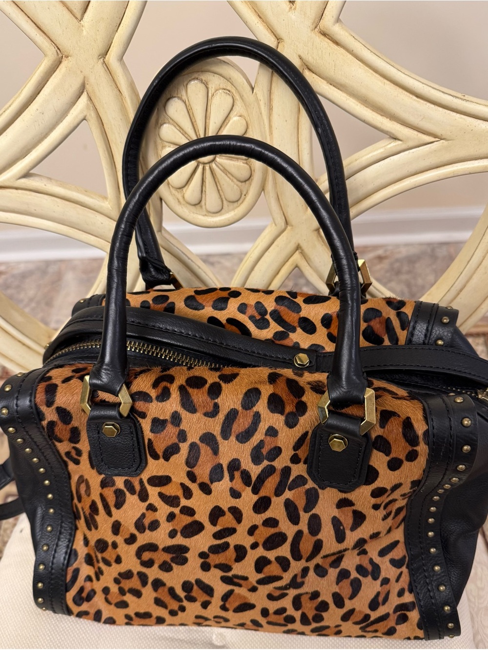 orYANY Leopard Print Satchel with Black Trim with dust bag